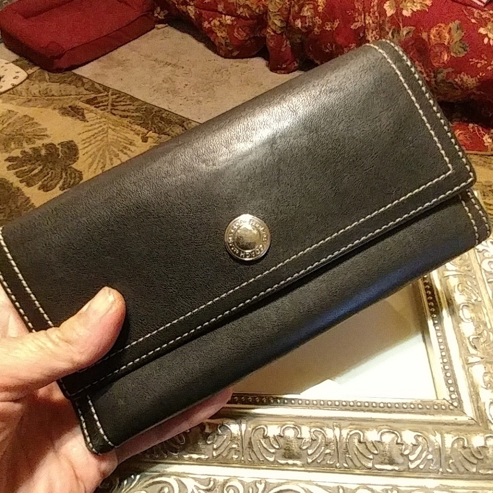 Coach Black Leather Continental Wallet with Button Snap